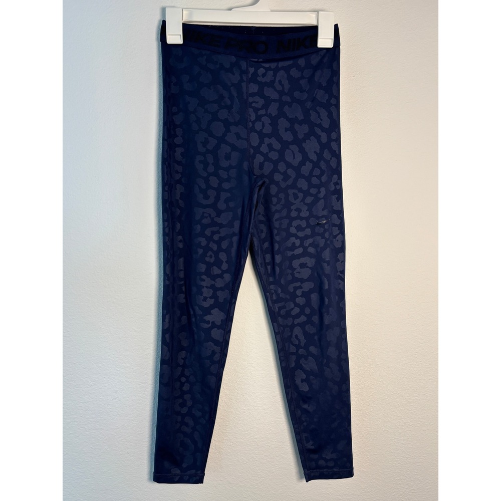 Nike Pro Womens‎ Navy Blue Leopard Print Leggings Tights Animal Print Workout S